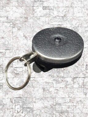 NEW- KEY-BAK ORIGINAL CHROME AND BLACK RETRACTABLE KEY HOLDER - U.S.A.